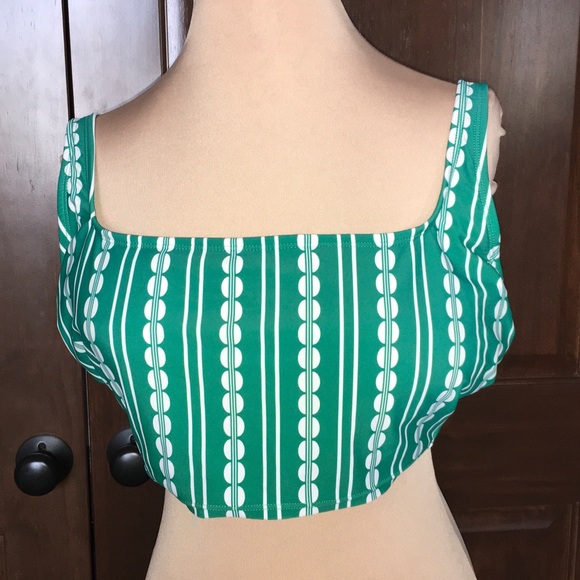 Kona Sol Other - Kona Sol Size XL Green & White Square-Neck Swim Top